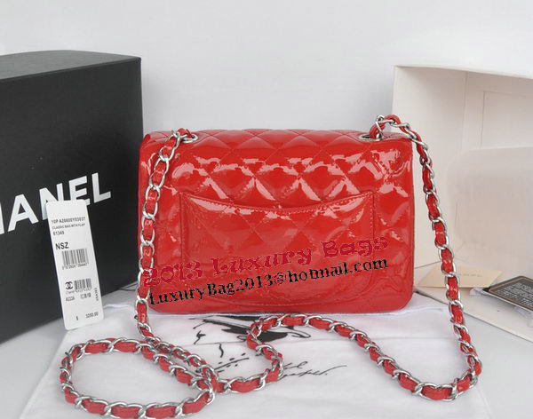 Chanel mini Classic Flap Bag Red Original Patent CHA1116 Silver