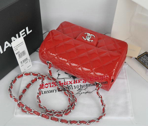 Chanel mini Classic Flap Bag Red Original Patent CHA1116 Silver