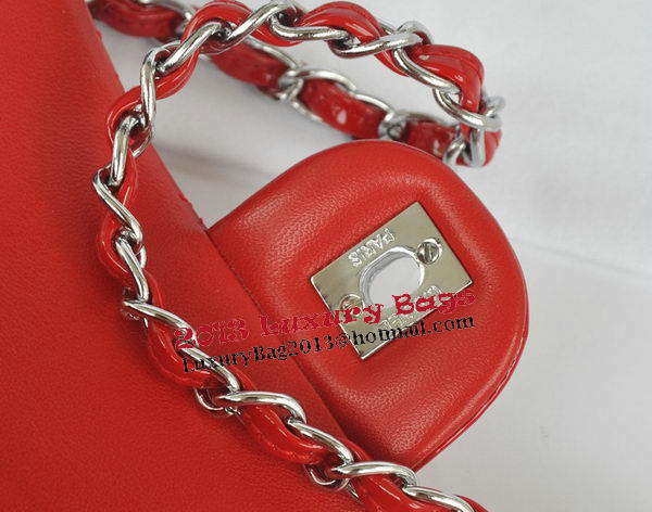 Chanel mini Classic Flap Bag Red Original Patent CHA1116 Silver