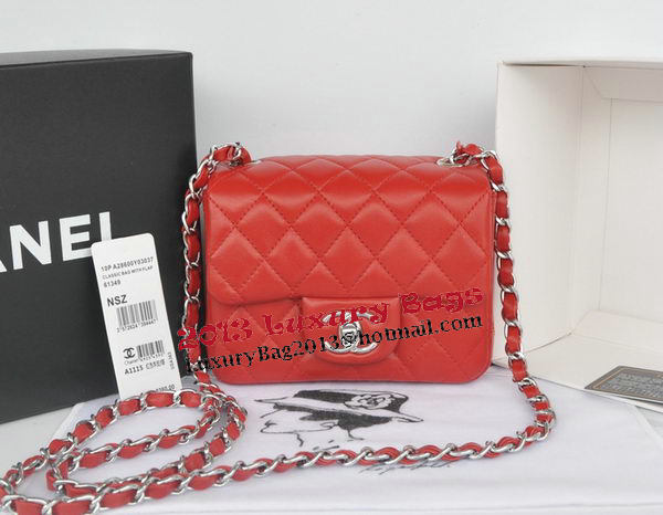 Chanel mini Classic Flap Bag Red Original Sheekskin CHA1115 Silver