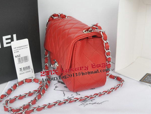 Chanel mini Classic Flap Bag Red Original Sheekskin CHA1115 Silver