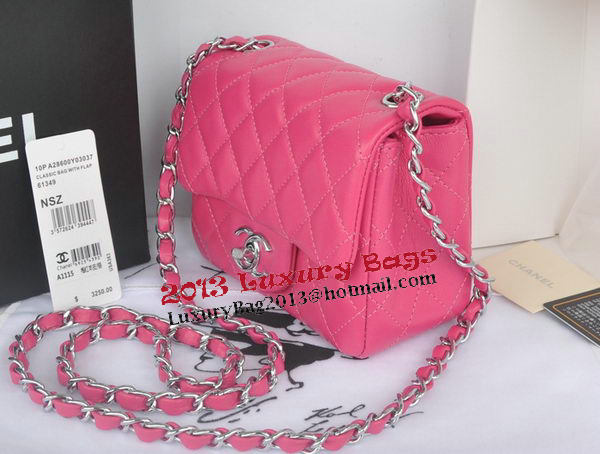 Chanel mini Classic Flap Bag Rose Original Sheekskin CHA1115 Silver