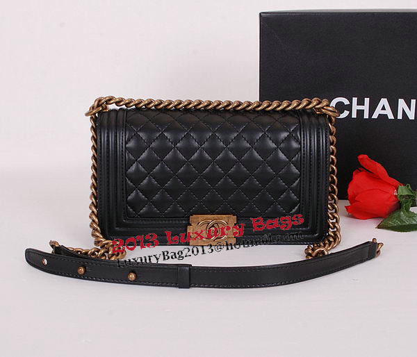 Le Boy Chanel Flap Shoulder Bag Black Sheepskin Leather CHA67086 Gold