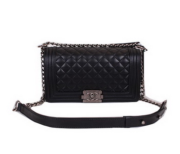 Le Boy Chanel Flap Shoulder Bag Black Sheepskin Leather CHA67086 Silver