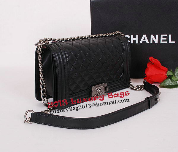 Le Boy Chanel Flap Shoulder Bag Black Sheepskin Leather CHA67086 Silver