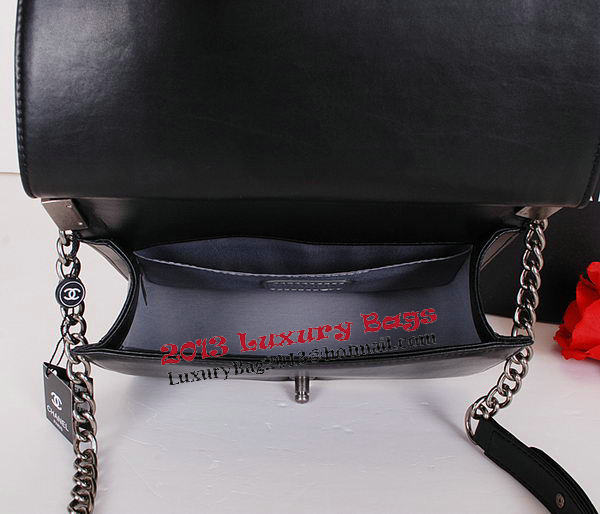 Le Boy Chanel Flap Shoulder Bag Black Sheepskin Leather CHA67086 Silver