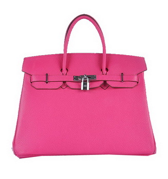 Hermes Birkin 35CM Tote Bag Rosy Grainy Leather Silver