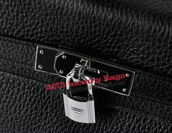 Hermes Kelly 28cm Shoulder Bags Black Grainy Leather Silver