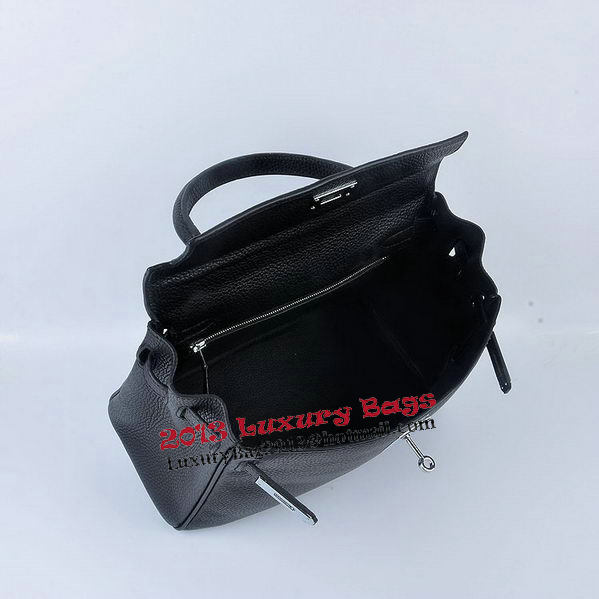 Hermes Kelly 28cm Shoulder Bags Black Grainy Leather Silver