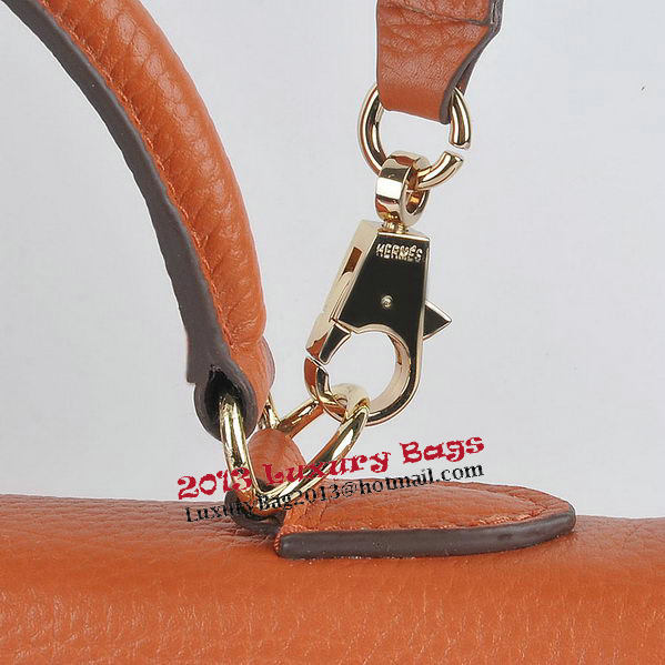 Hermes Kelly 28cm Shoulder Bags Orange Grainy Leather Gold