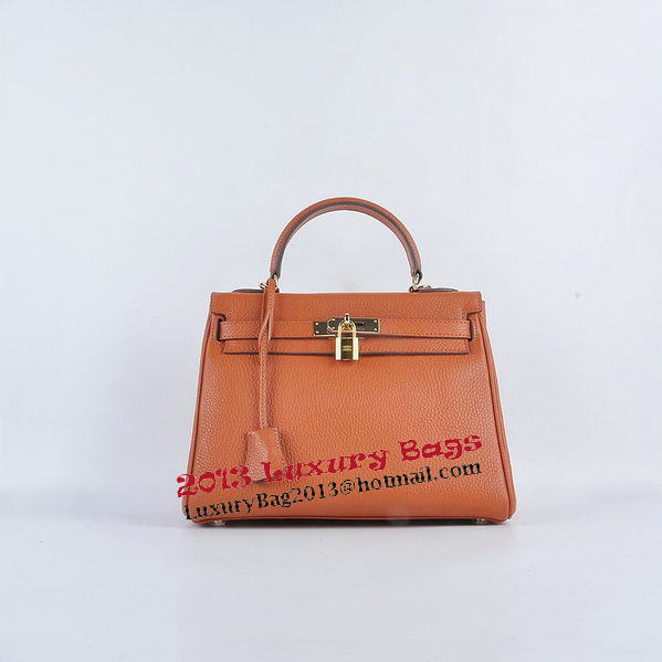 Hermes Kelly 28cm Shoulder Bags Orange Grainy Leather Gold