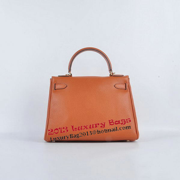 Hermes Kelly 28cm Shoulder Bags Orange Grainy Leather Gold