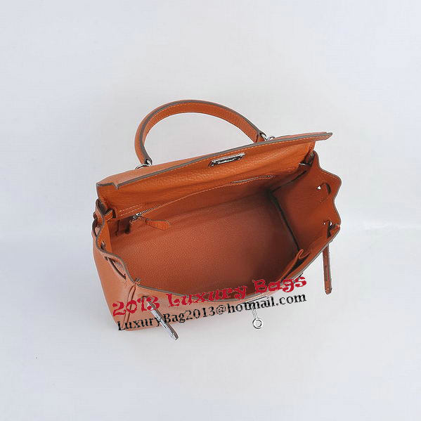 Hermes Kelly 28cm Shoulder Bags Orange Grainy Leather Silver