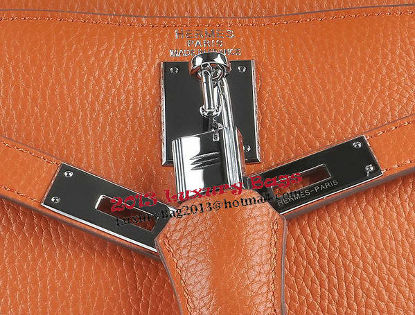 Hermes Kelly 28cm Shoulder Bags Orange Grainy Leather Silver