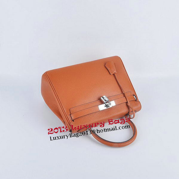 Hermes Kelly 28cm Shoulder Bags Orange Grainy Leather Silver