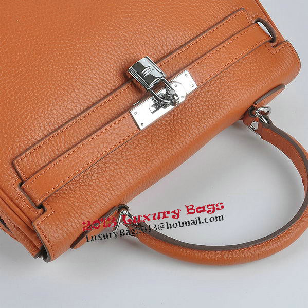 Hermes Kelly 28cm Shoulder Bags Orange Grainy Leather Silver