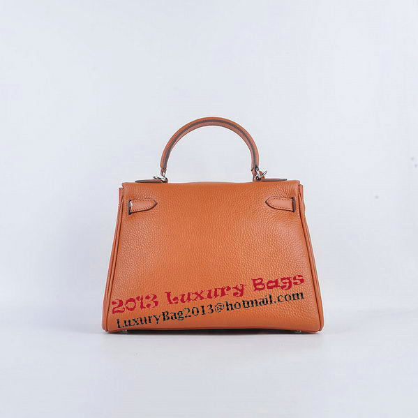 Hermes Kelly 28cm Shoulder Bags Orange Grainy Leather Silver