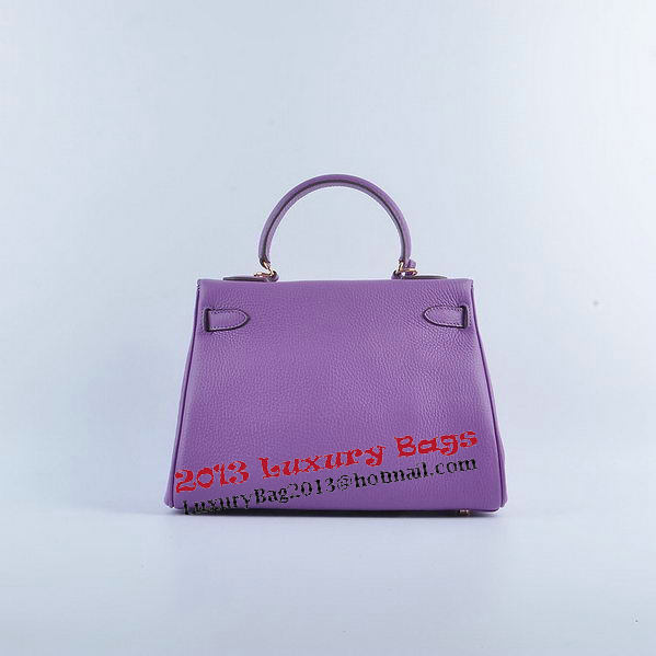 Hermes Kelly 28cm Shoulder Bags Purple Grainy Leather Gold