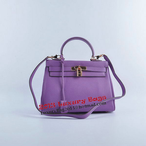 Hermes Kelly 28cm Shoulder Bags Purple Grainy Leather Gold