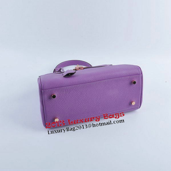 Hermes Kelly 28cm Shoulder Bags Purple Grainy Leather Gold