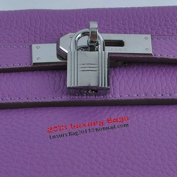 Hermes Kelly 28cm Shoulder Bags Purple Grainy Leather Silver