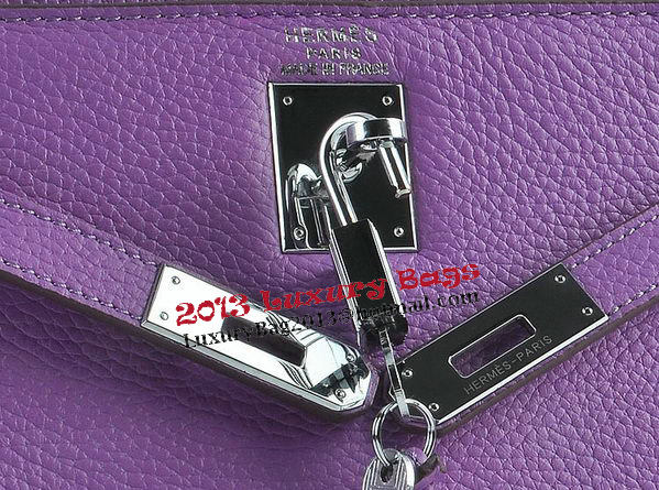 Hermes Kelly 28cm Shoulder Bags Purple Grainy Leather Silver