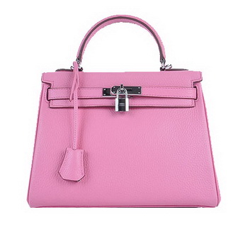 Hermes Kelly 28cm Shoulder Bags Sakura Grainy Leather Silver