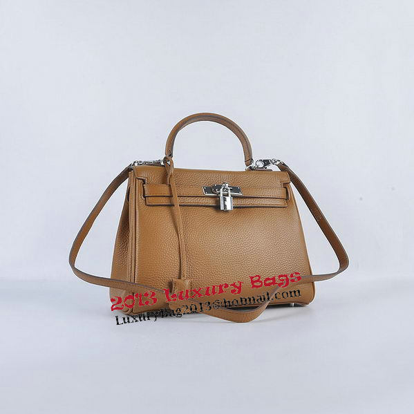 Hermes Kelly 28cm Shoulder Bags Wheat Grainy Leather Silver