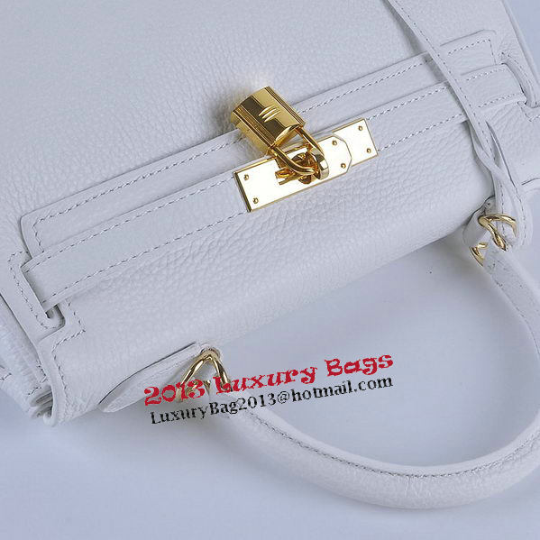 Hermes Kelly 28cm Shoulder Bags White Grainy Leather Gold