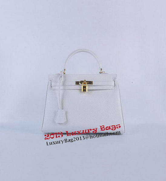 Hermes Kelly 28cm Shoulder Bags White Grainy Leather Gold