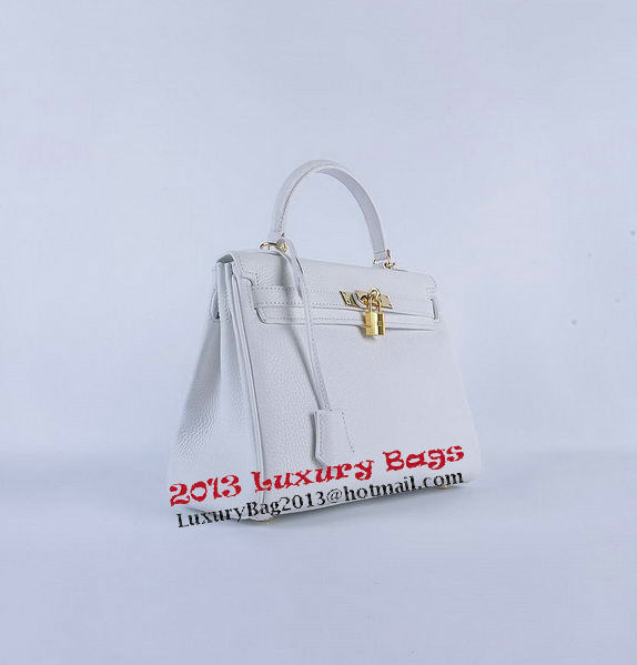 Hermes Kelly 28cm Shoulder Bags White Grainy Leather Gold