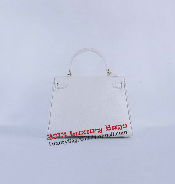 Hermes Kelly 28cm Shoulder Bags White Grainy Leather Gold