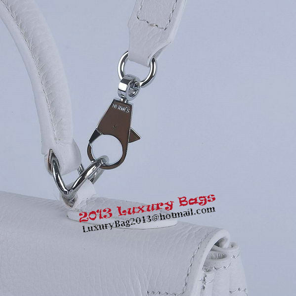 Hermes Kelly 28cm Shoulder Bags White Grainy Leather Silver