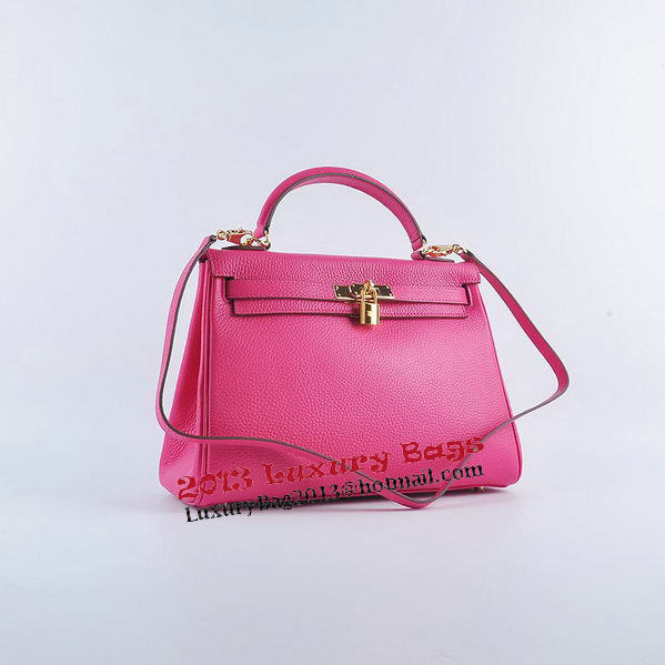 Hermes Kelly 32cm Shoulder Bags Rosy Grainy Leather Gold