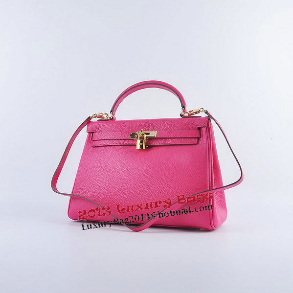 Hermes Kelly 32cm Shoulder Bags Rosy Grainy Leather Gold