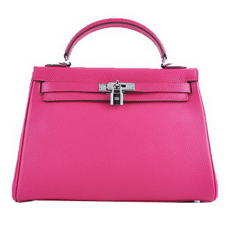 Hermes Kelly 32cm Shoulder Bags Rosy Grainy Leather Silver