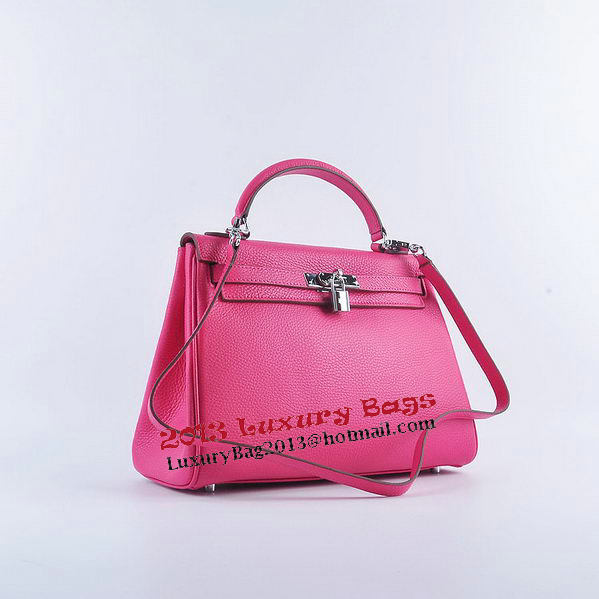 Hermes Kelly 32cm Shoulder Bags Rosy Grainy Leather Silver