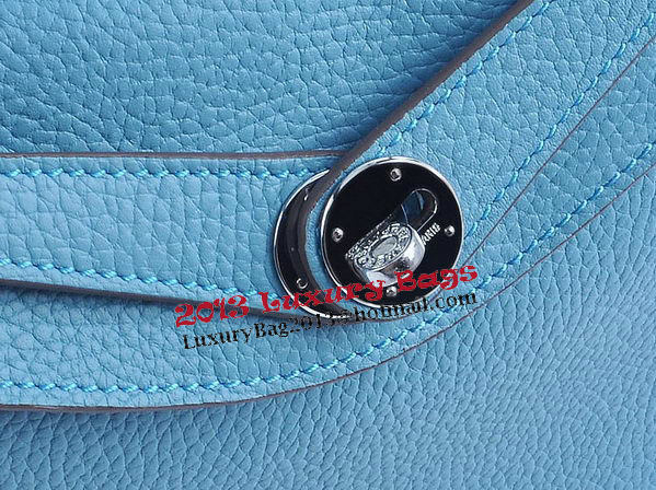 Hermes Lindy 30CM Grainy Leather Shoulder Bag H6207 Light Blue