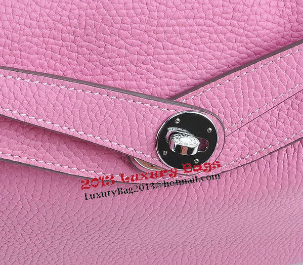 Hermes Lindy 30CM Grainy Leather Shoulder Bag H6207 Pink