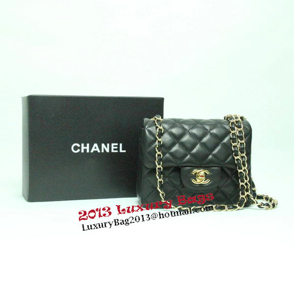 Chanel mini Classic Flap Bag Black Leather 1115 Gold Chain