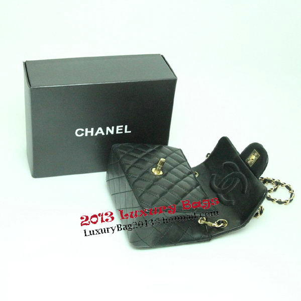 Chanel mini Classic Flap Bag Black Leather 1115 Gold Chain