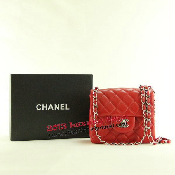 Chanel mini Classic Flap Bag Red Leather 1115 Silver Chain