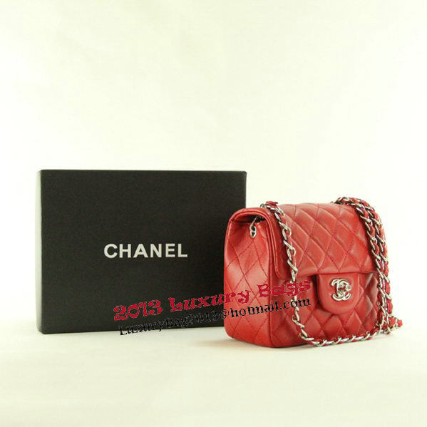 Chanel mini Classic Flap Bag Red Leather 1115 Silver Chain