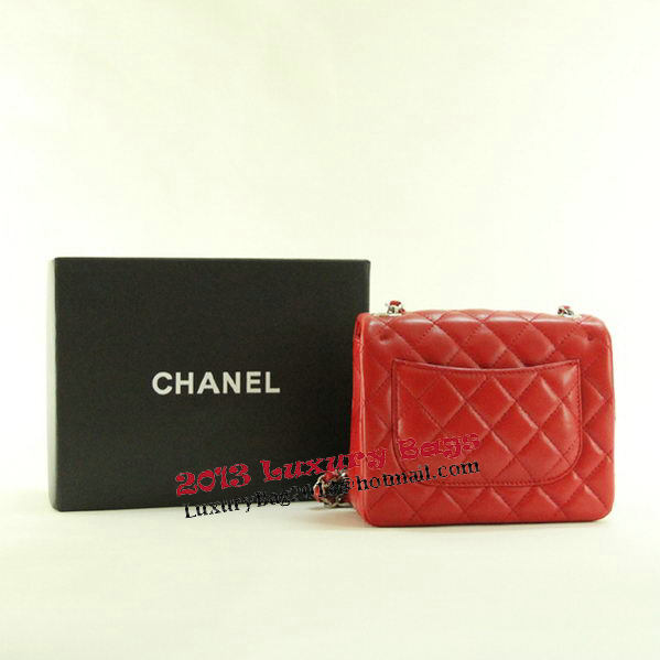 Chanel mini Classic Flap Bag Red Leather 1115 Silver Chain