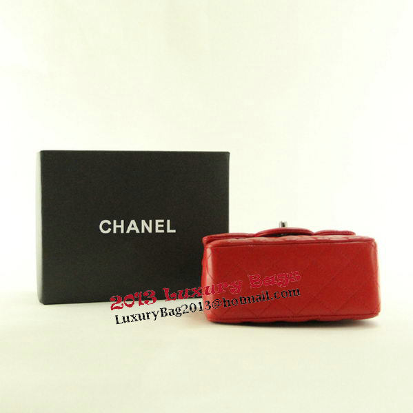 Chanel mini Classic Flap Bag Red Leather 1115 Silver Chain