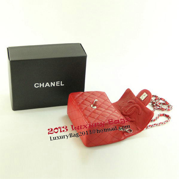 Chanel mini Classic Flap Bag Red Leather 1115 Silver Chain