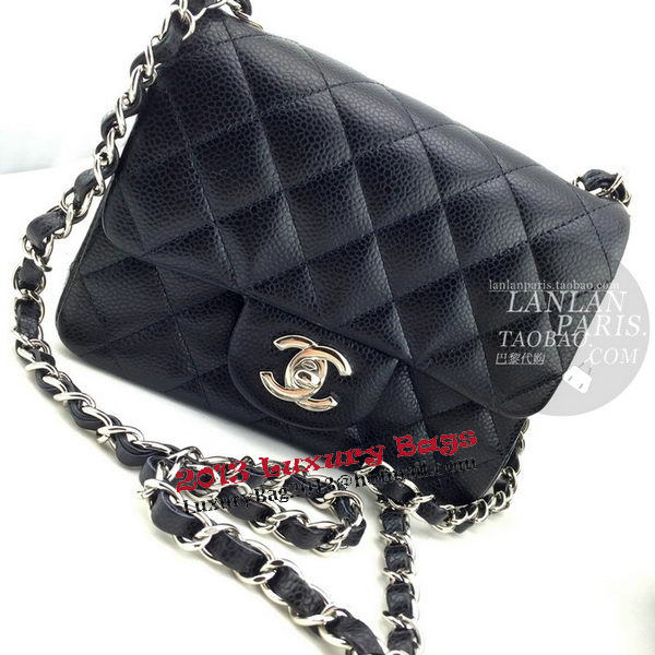 Chanel mini Classic Flap Bag Black Cannage Pattern 1115 Silver