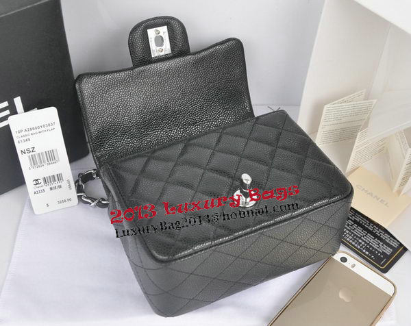 Chanel mini Classic Flap Bag Black Cannage Pattern 1115 Silver