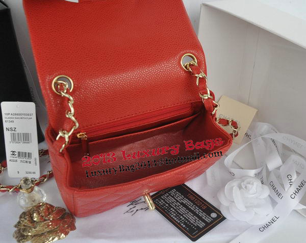 Chanel mini Classic Flap Bag Red Cannage Pattern 1115 Gold