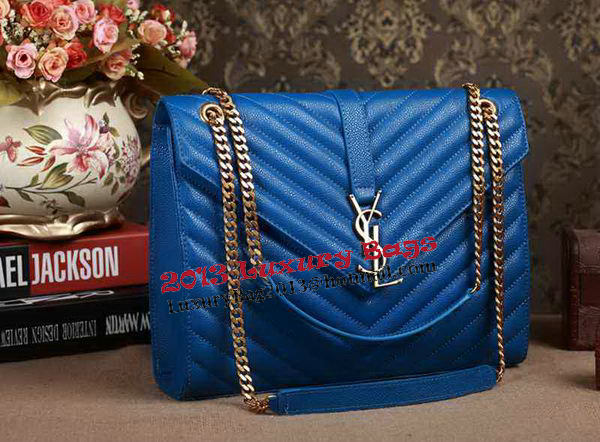 Saint Laurent Classic Monogramme Cannage Pattern Flap Bag Y5480 Blue